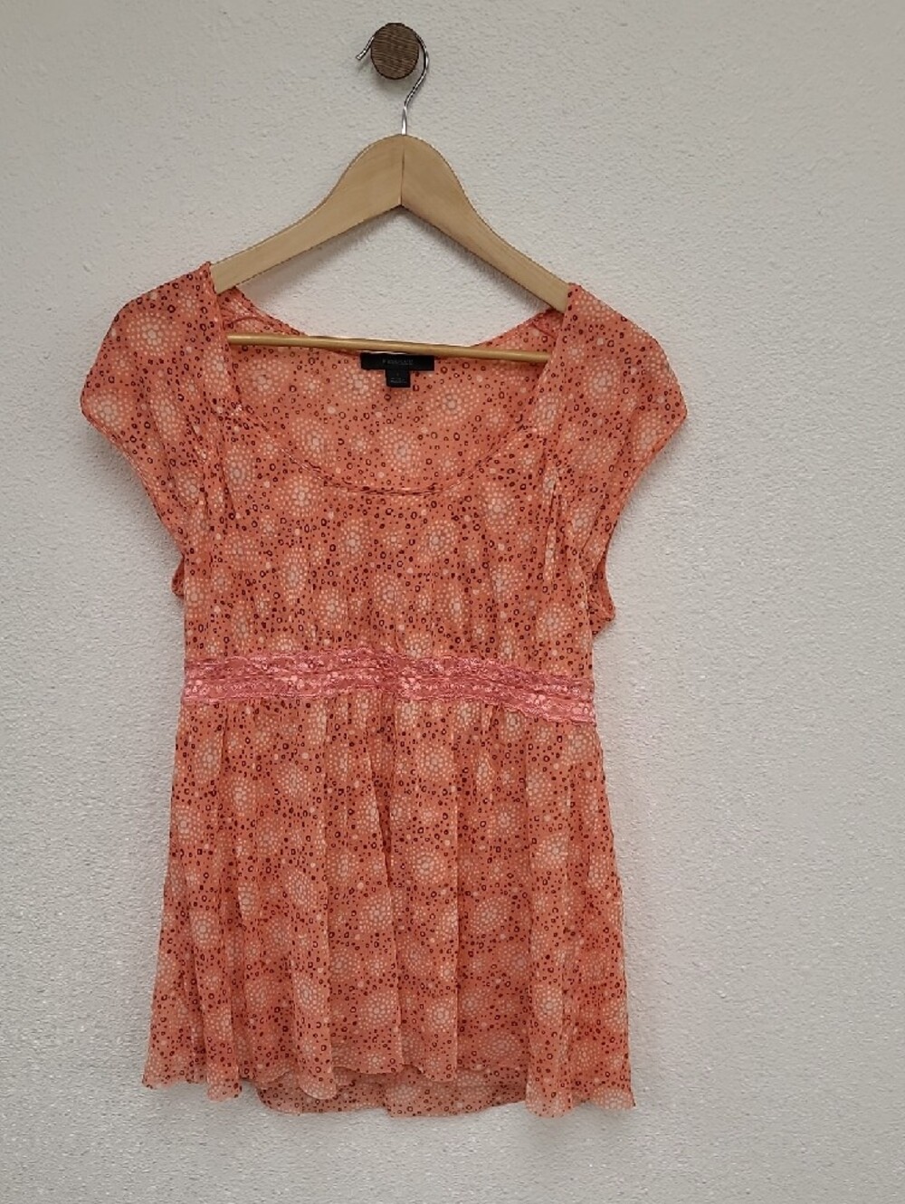 Express Coral Pink Cap Sleeve Retro Babydoll Shirt